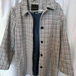 Talbots Black and Cream Trench Coat with Plaid Pattern